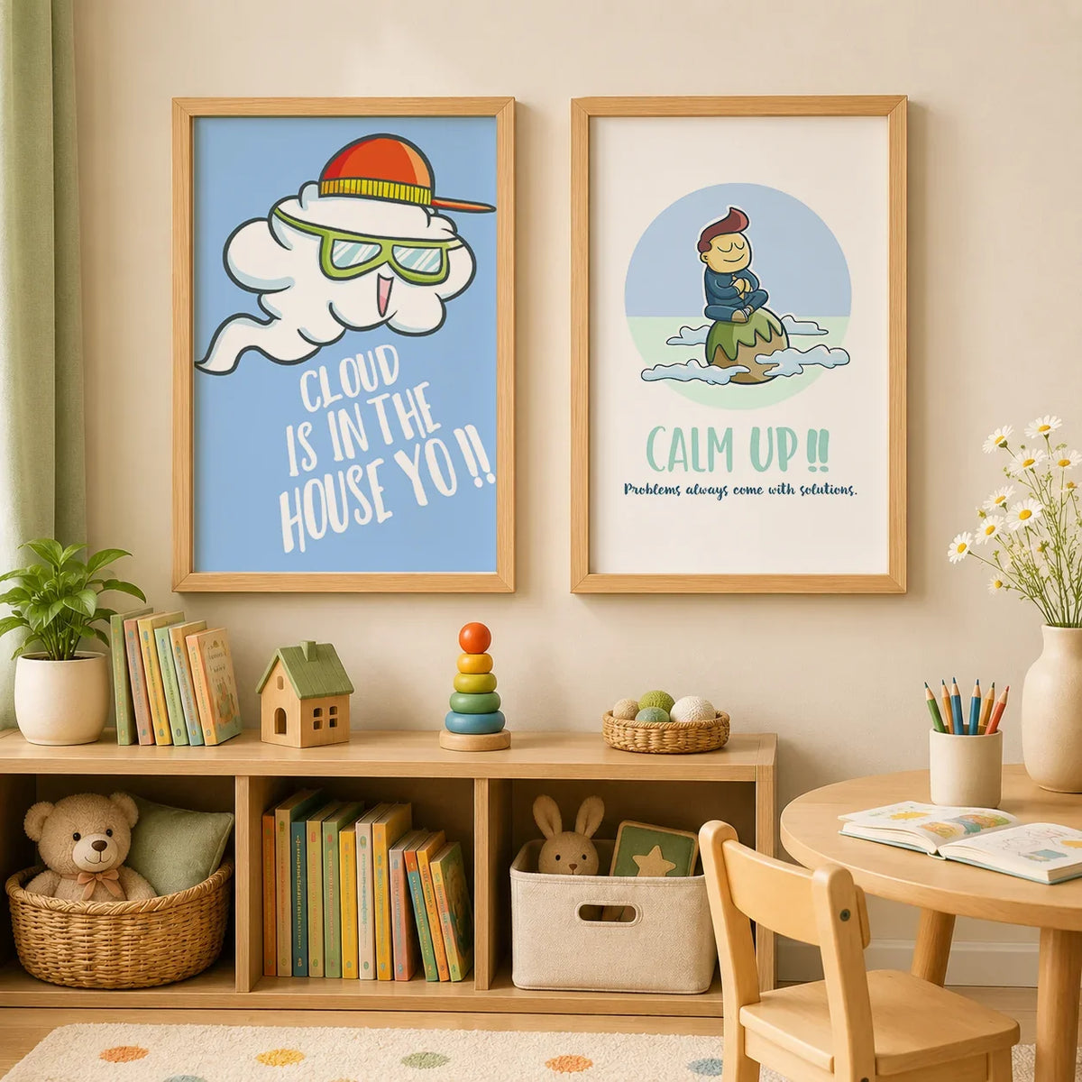 Cartoon Animal Canvas Wall Art for Kids Nursery Room Decor