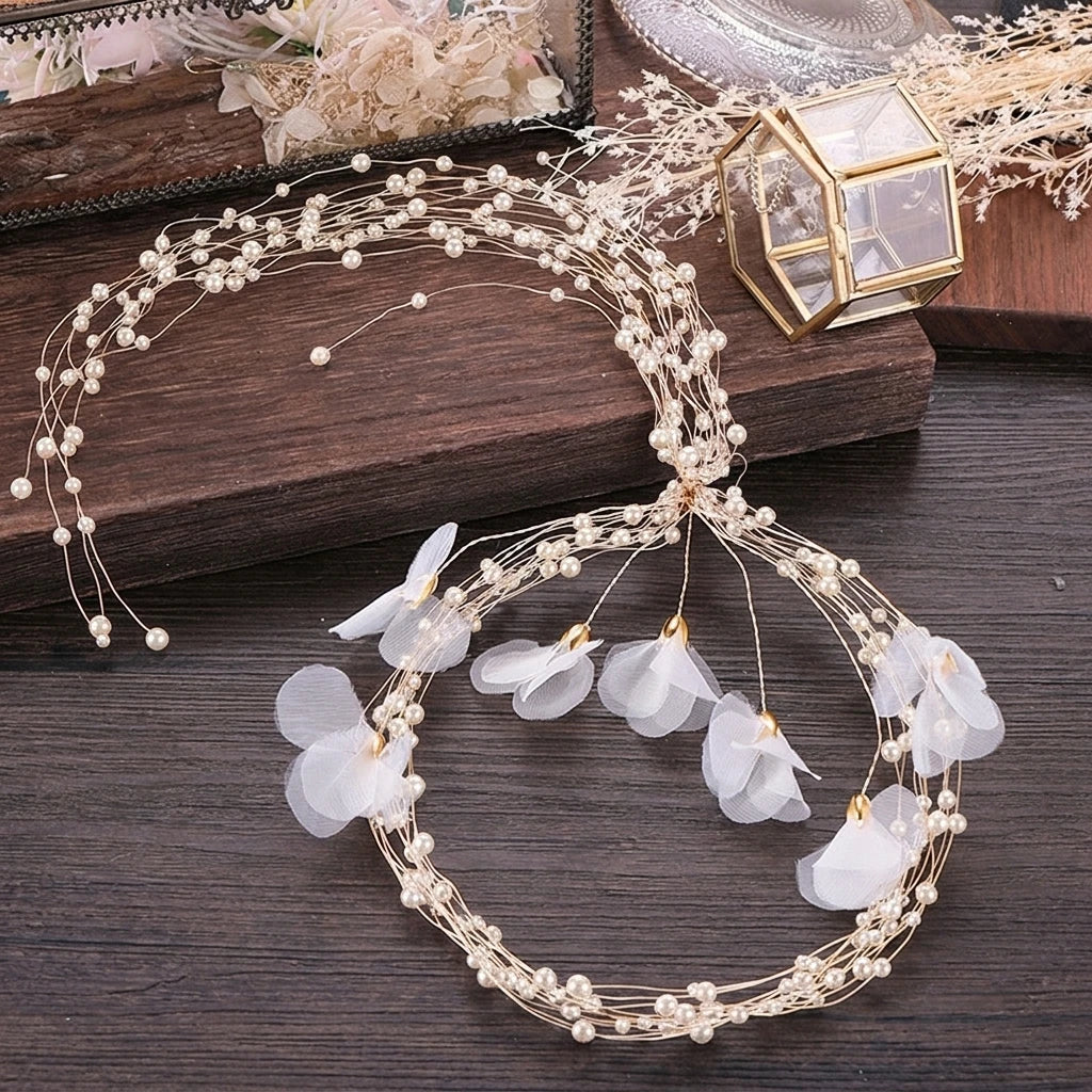 Multi-Layer Pearl Headband with 40cm Tassel Fringe | Bridal