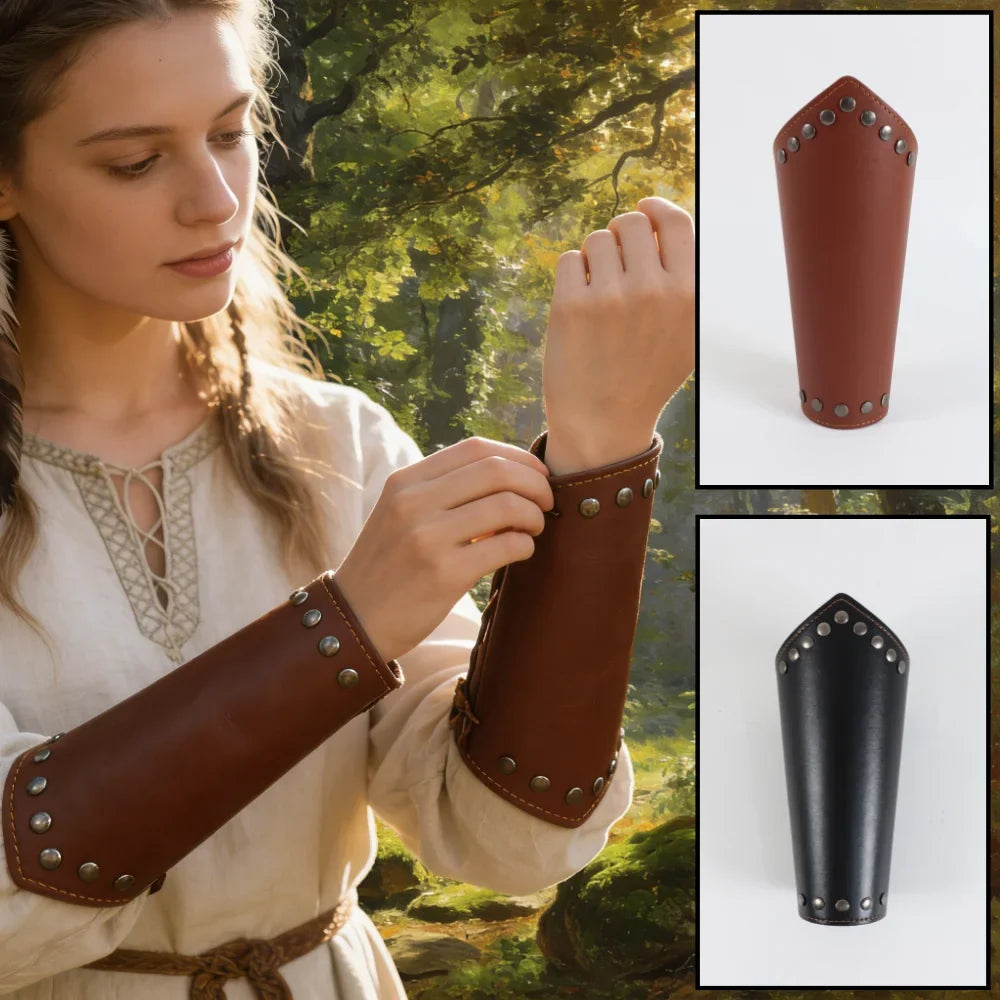 Medieval PU Leather Gauntlet Wristband Arm Bracers Punk Bracer Wrist