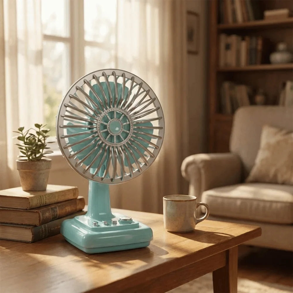 Retro Creamy Mini Desktop Fan – Rechargeable Portable USB Fan