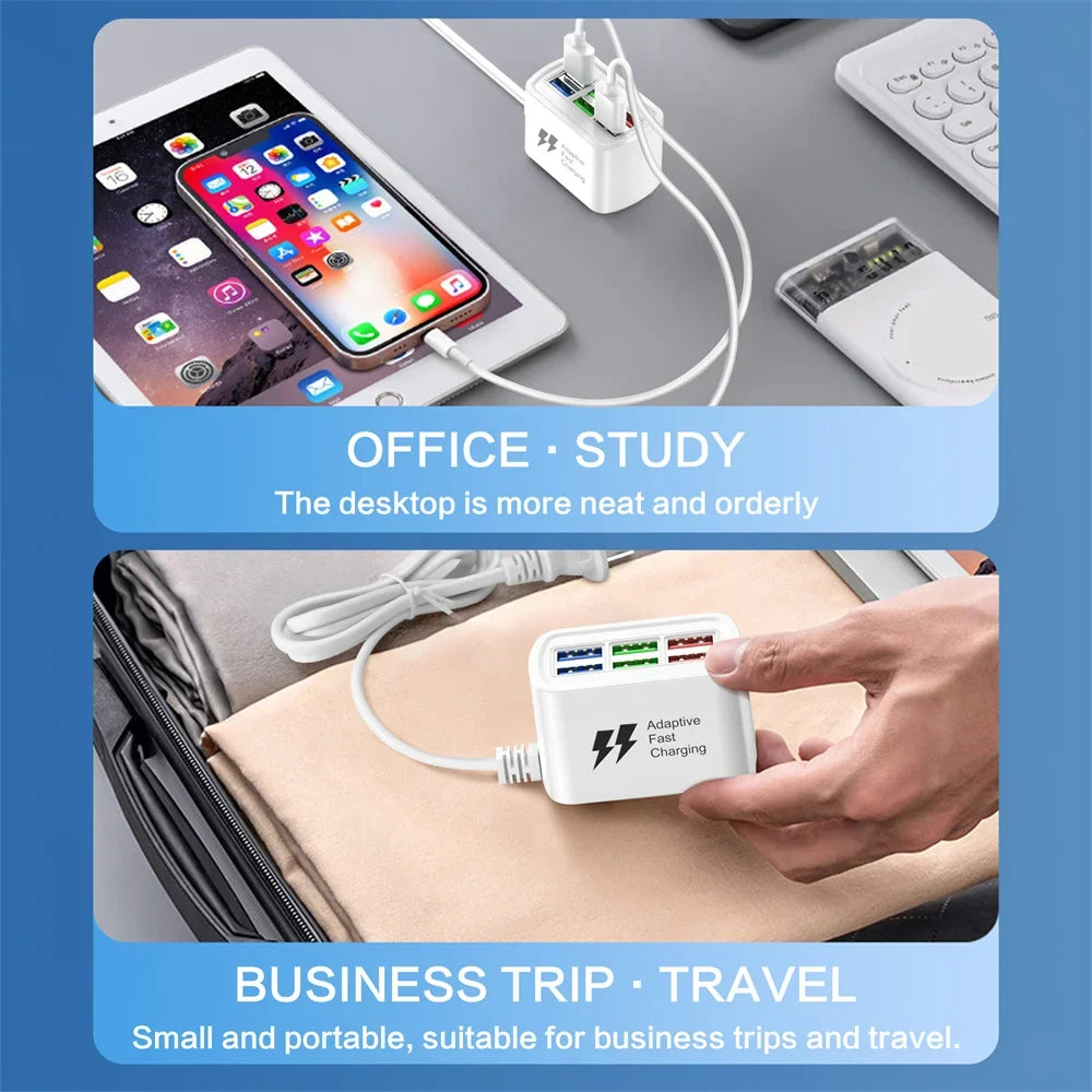 6-Port USB Fast Charging Power Strip Desktop Station EU/US