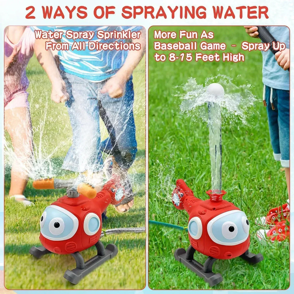 2-in-1 Kids Water Sprinkler Baseball Set | Helicopter Yard Toy