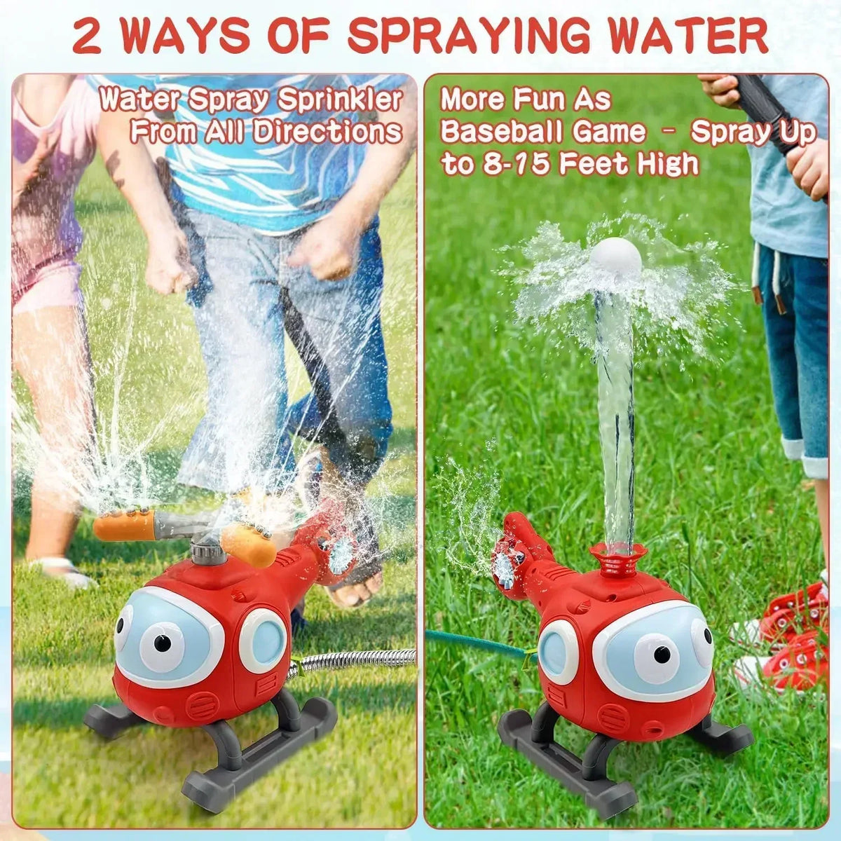 2-in-1 Kids Water Sprinkler Baseball Set | Helicopter Yard Toy