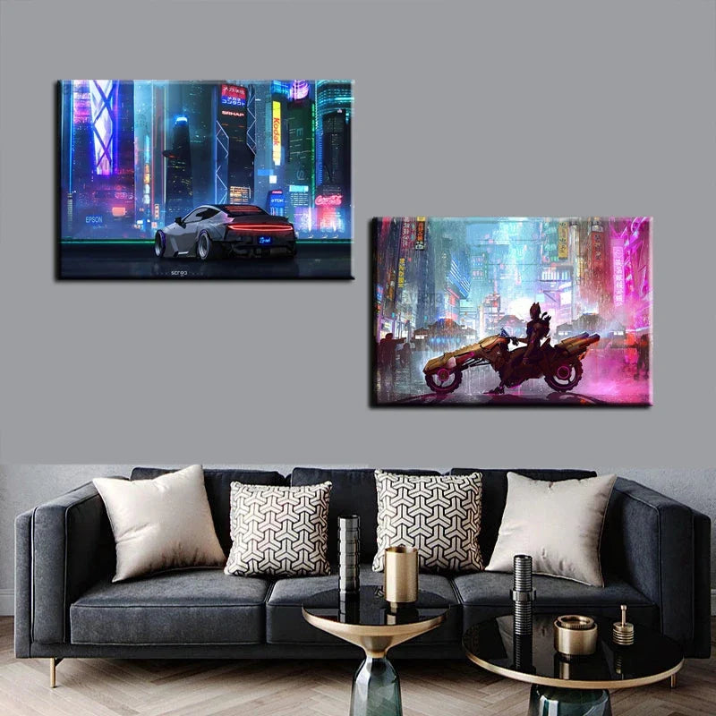 Sci-Fi Cyberpunk Night City Canvas Wall Art Poster | Home Décor