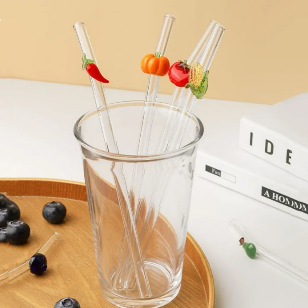 Fruit Series Glass Straw Reusable Drinking Straws Heat-resistant
