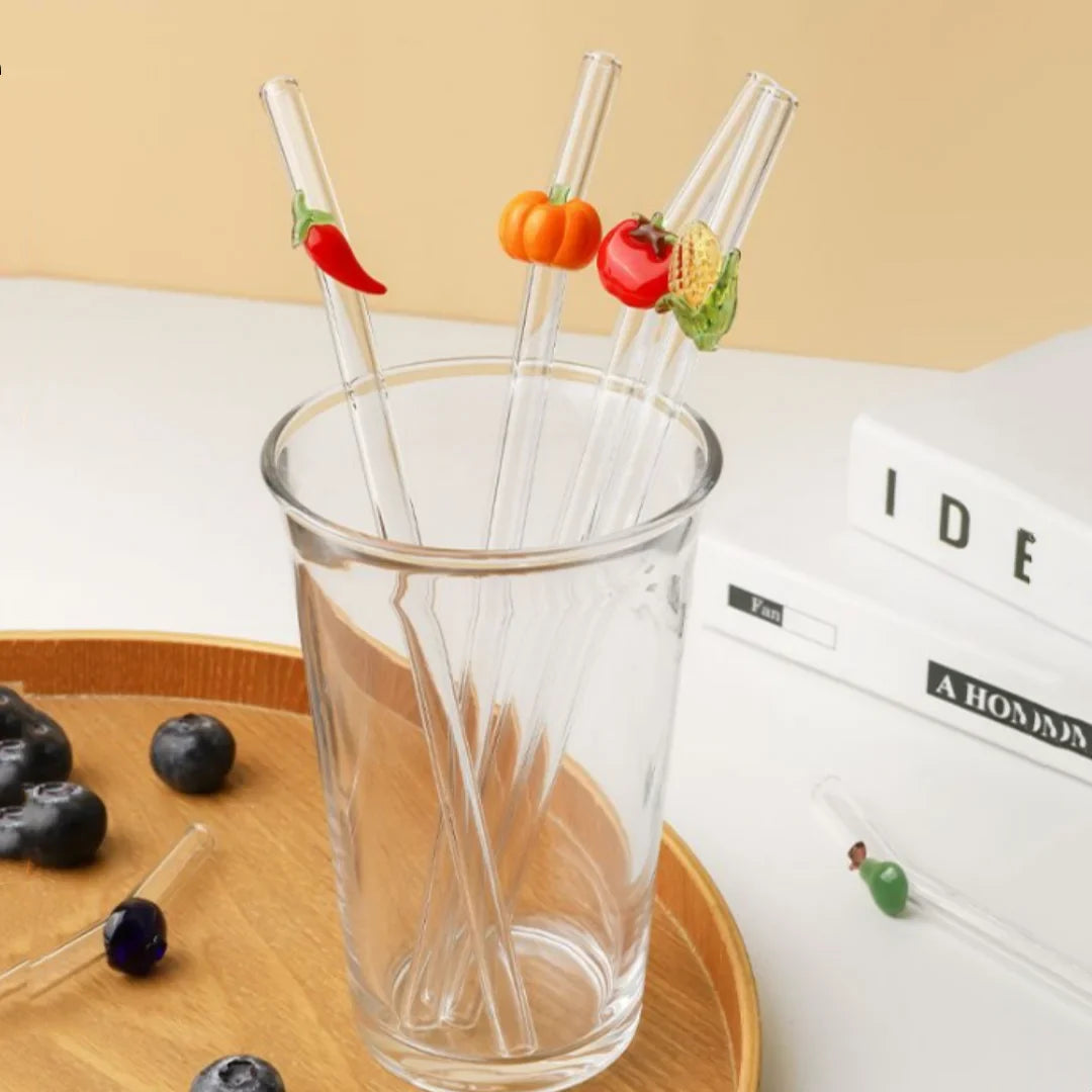 Fruit Series Glass Straw Reusable Drinking Straws Heat-resistant