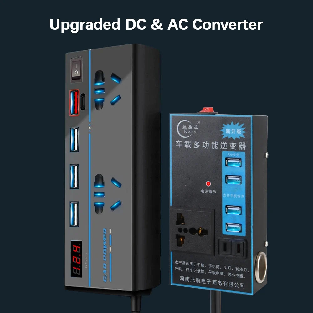 200W Car Power Inverter DC 12V/24V to AC 110V/220V 8-Port