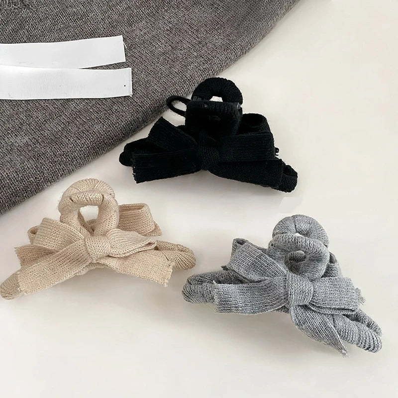Plush Knit Bow Hair Claw Clip | Korean Style Women's Hair Accessory