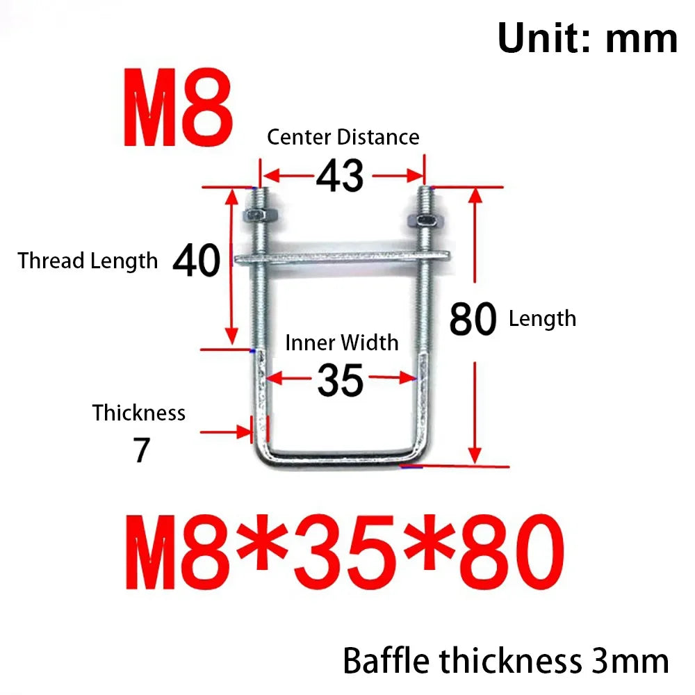 M8 Square Tube U-Clamp | Galvanized Q235 Carbon Steel + Baffle