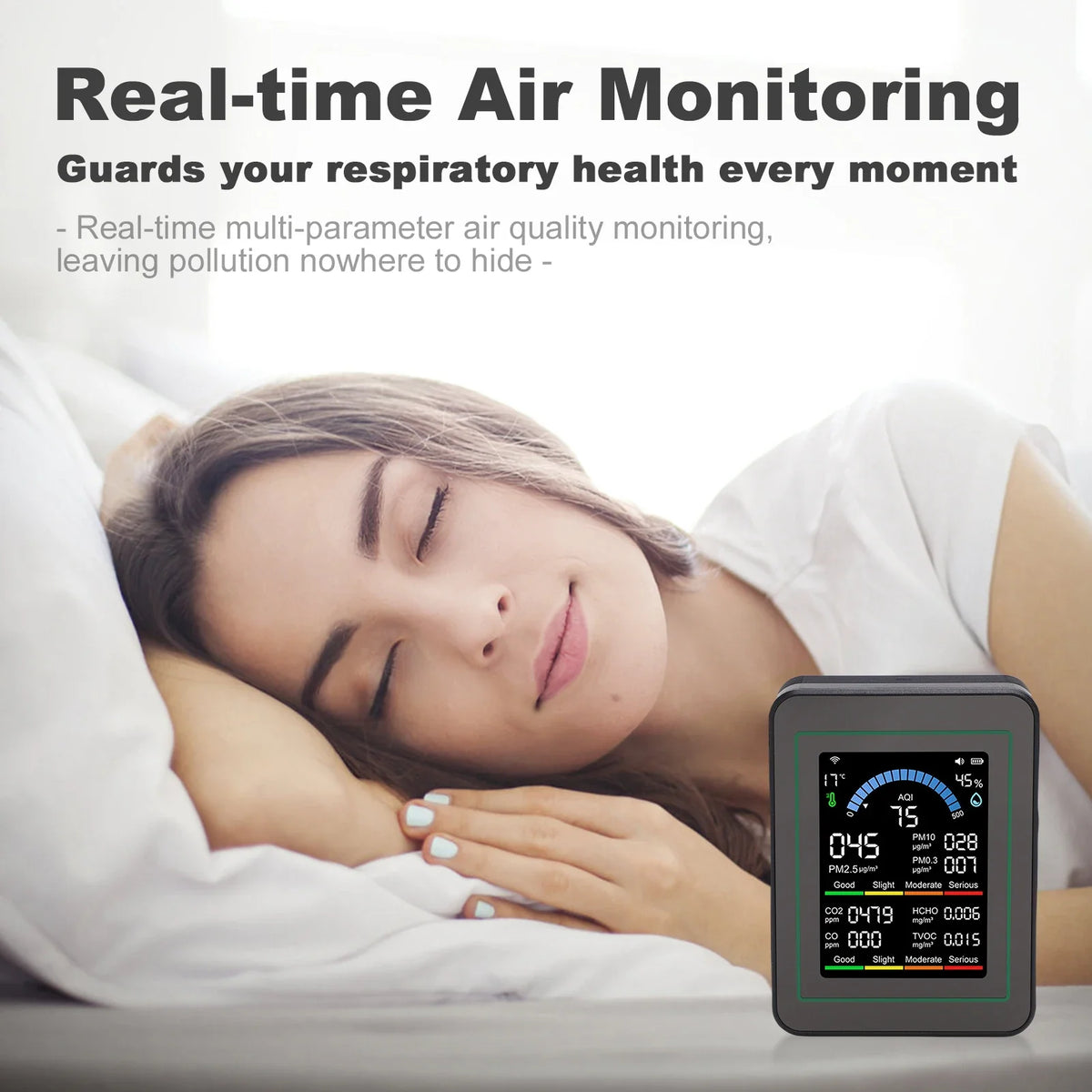 10-in-1 Indoor Air Monitor LCD Screen PM2 5 PM10 CO2 Formaldehyde