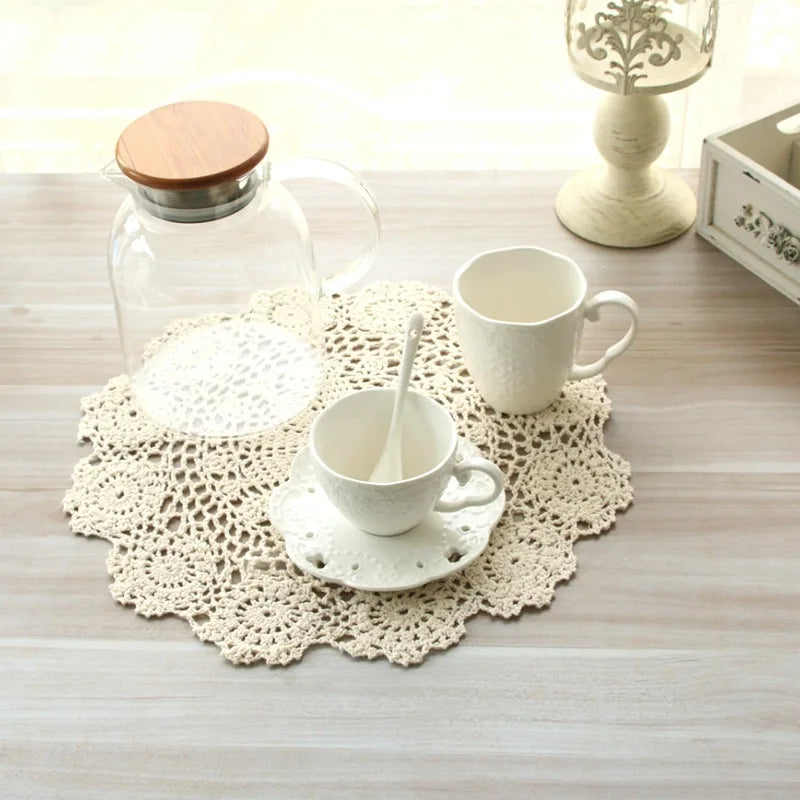 Round Hand Crocheted Doily Vintage Cup Mat Cotton Crochet Table Place