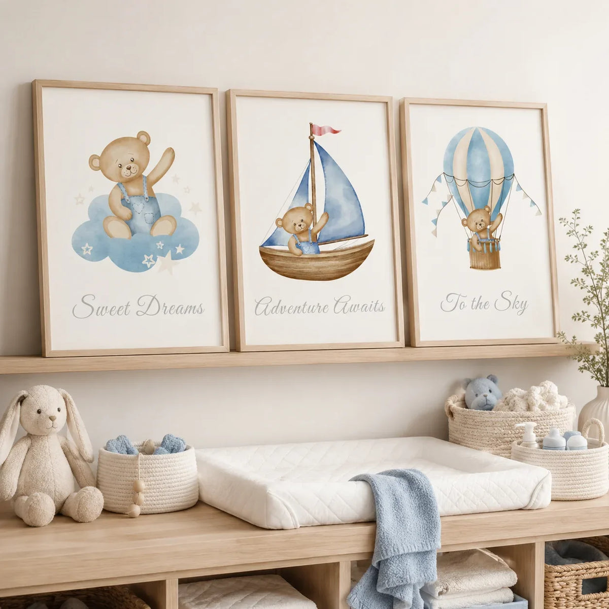 Teddy Bear Nursery Canvas Wall Art | Nordic Kids Room Print