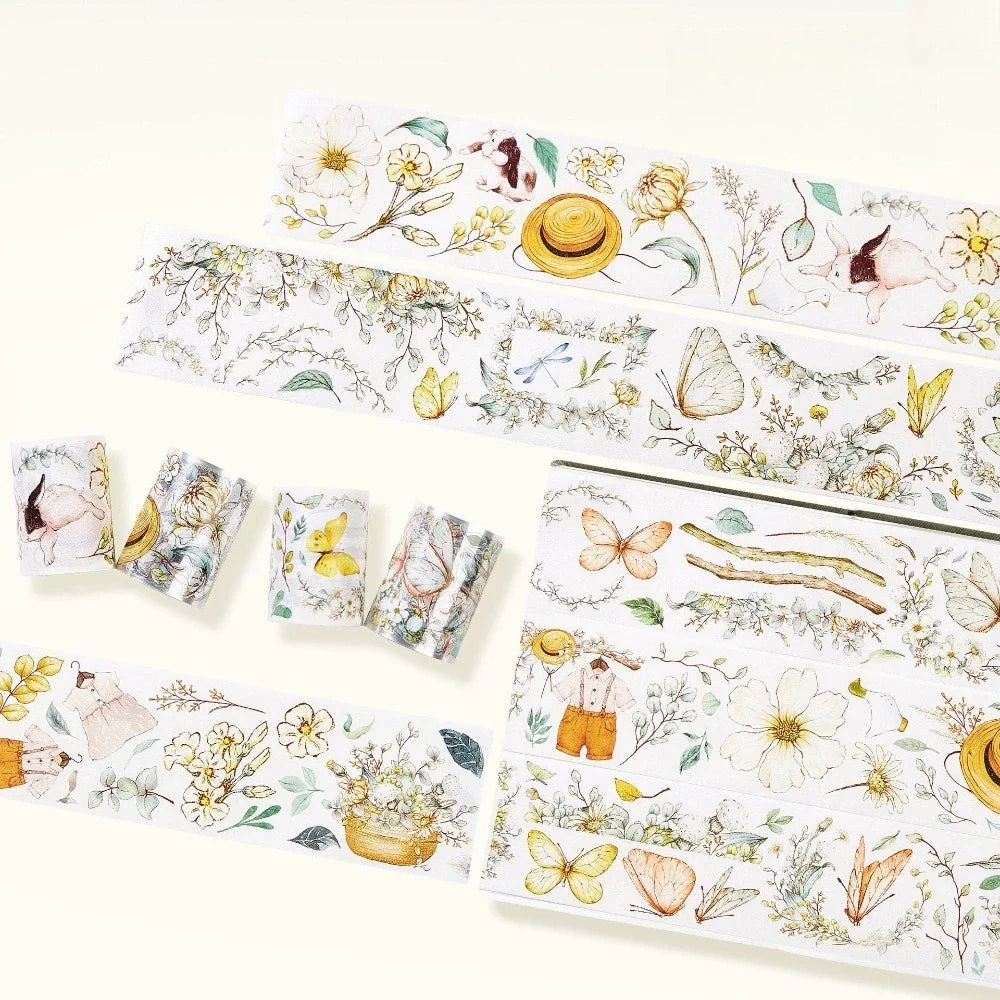 Vintage Flower Bunny Butterfly Spring Washi PET Tape Planner Card
