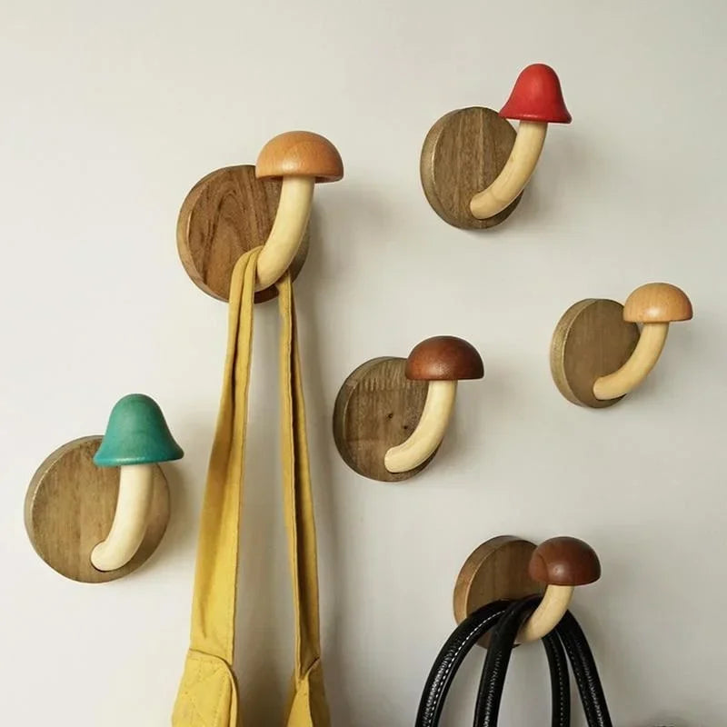 Wooden Mushroom Wall Hook – Self-Adhesive Clothes & Cap Hanger