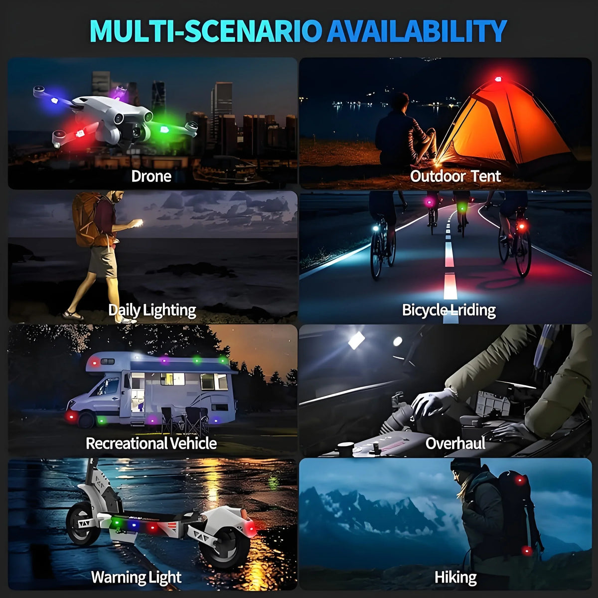 7-Color LED Strobe Warning Light – Wireless Remote, USB Rechargeable