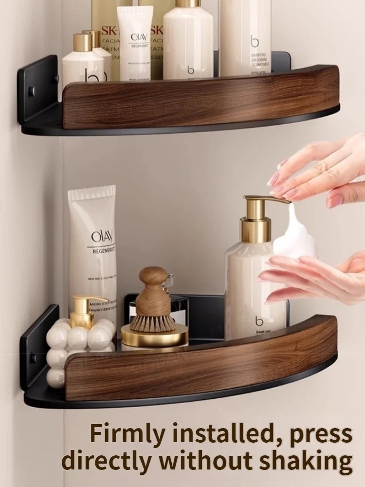 Wood Corner Wall Shelf – Bathroom Organizer Rack | Triangular
