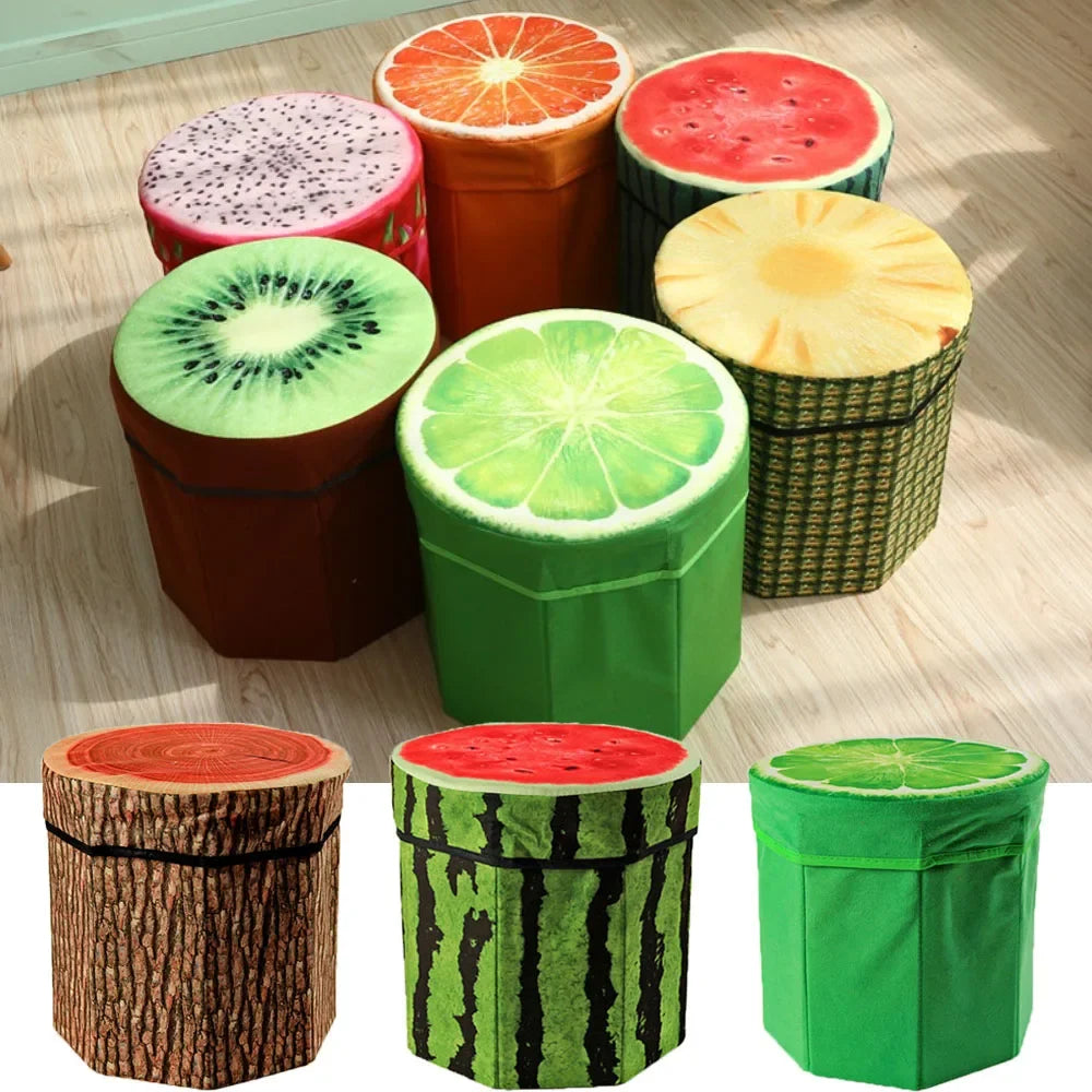 Foldable Storage Stool Ottoman | Cute Fruit Stump Organizer