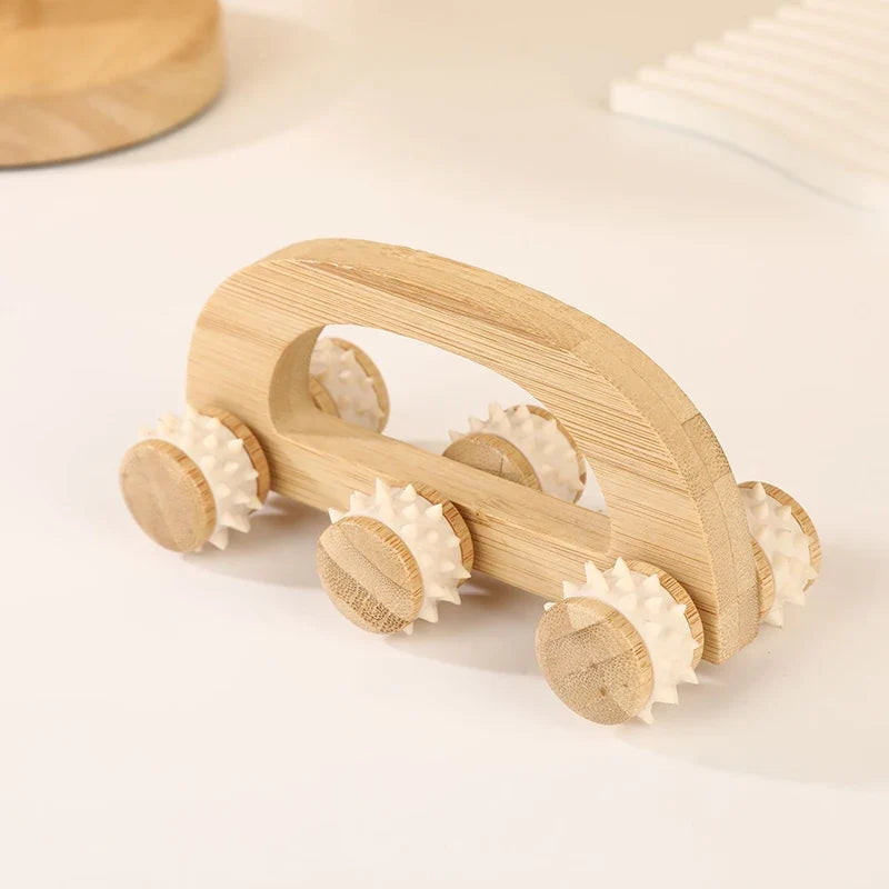 Wooden 6-Wheel Manual Massage Roller – Neck, Back & Legs
