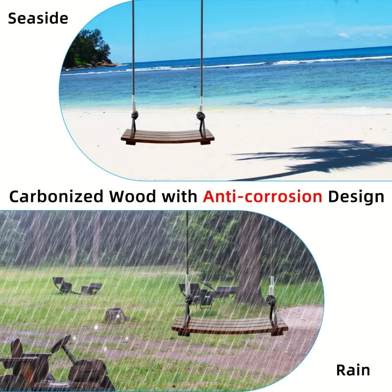 Kids Solid Wood Swing – Carbonized Indoor & Outdoor Seat