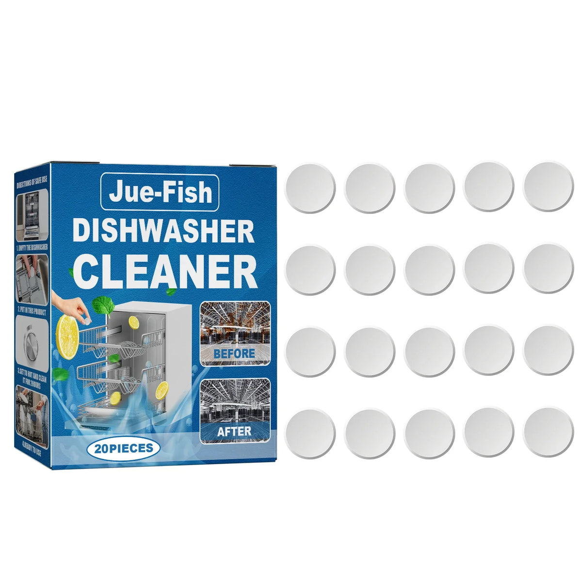 Jue-Fish Dishwasher Cleaning Tablets | 20pc Deep Clean & Degrease