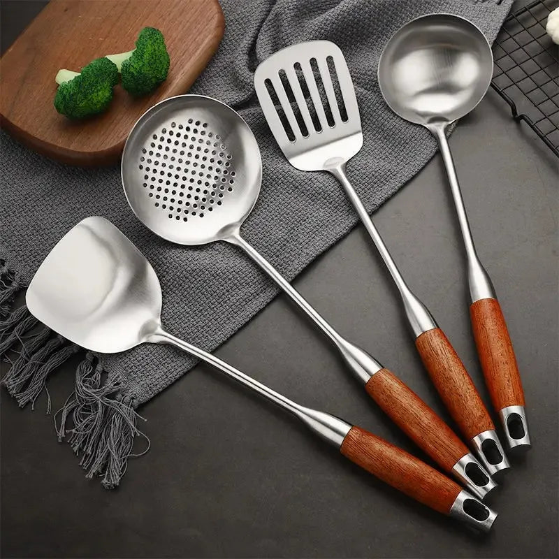 4-Piece Stainless Steel Cooking Utensil Set – Rosewood Handle