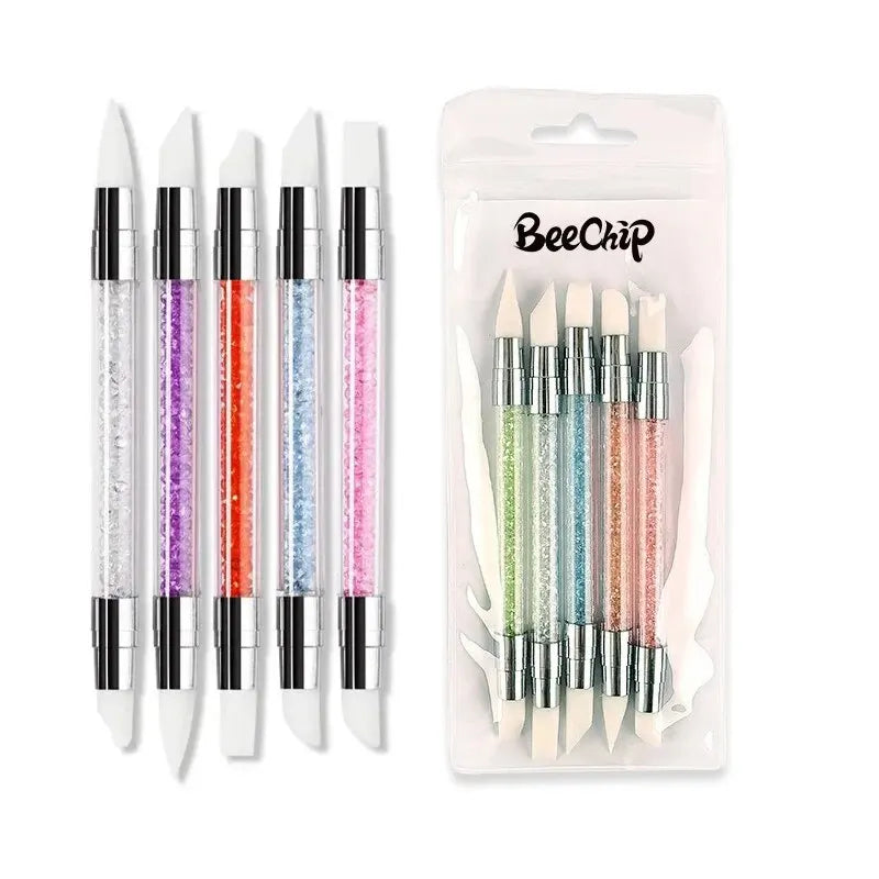 5-Piece Silicone Nail Art Sculpting & Embossing Pen Set