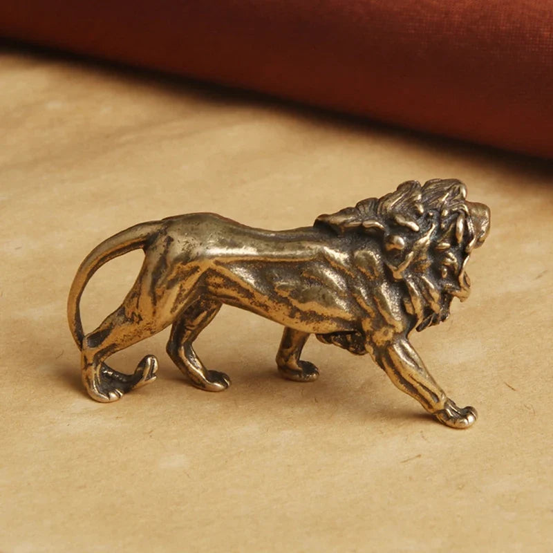 Pure Copper Majestic Lion King Miniatures Figurines Desk Decorations