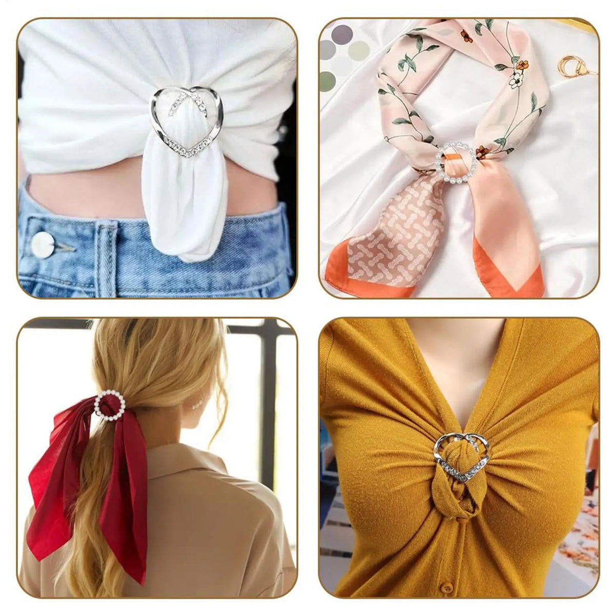 Women's Scarf Ring Clips 4-Piece Set – Pearl & Crystal Buckles