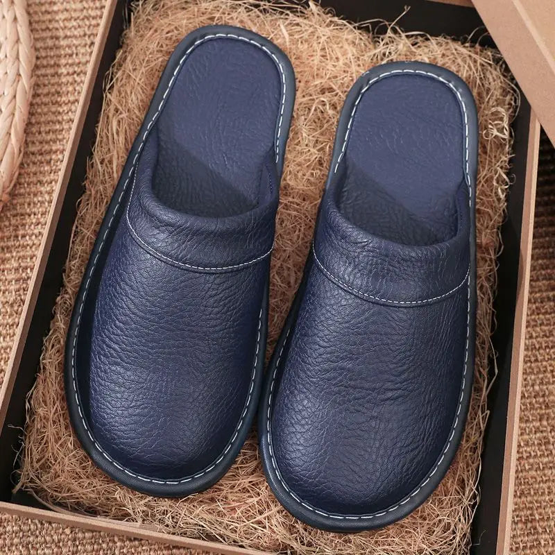 Lorilury Non-Slip Waterproof Indoor Leather Slippers Men Women