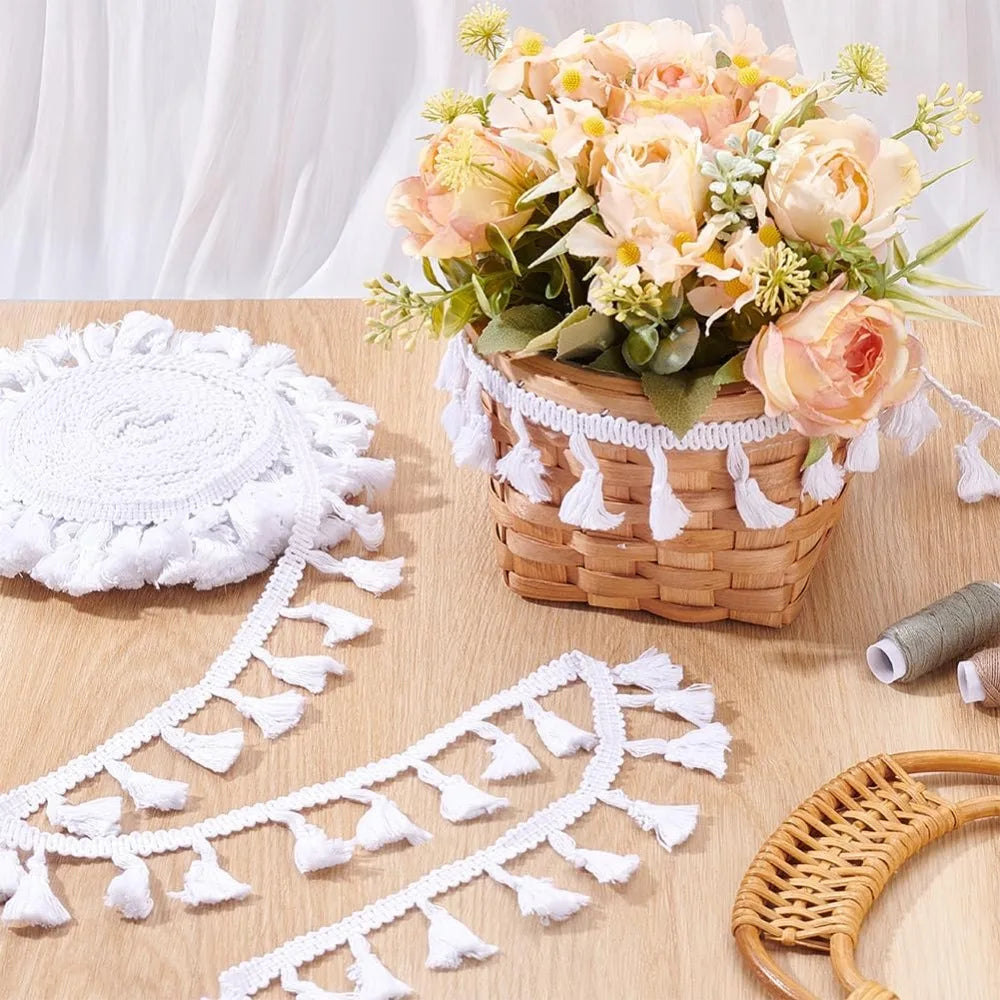 White Cotton Fringe Tassel Trim Ribbon 1-3/4" – 10.9 Yards