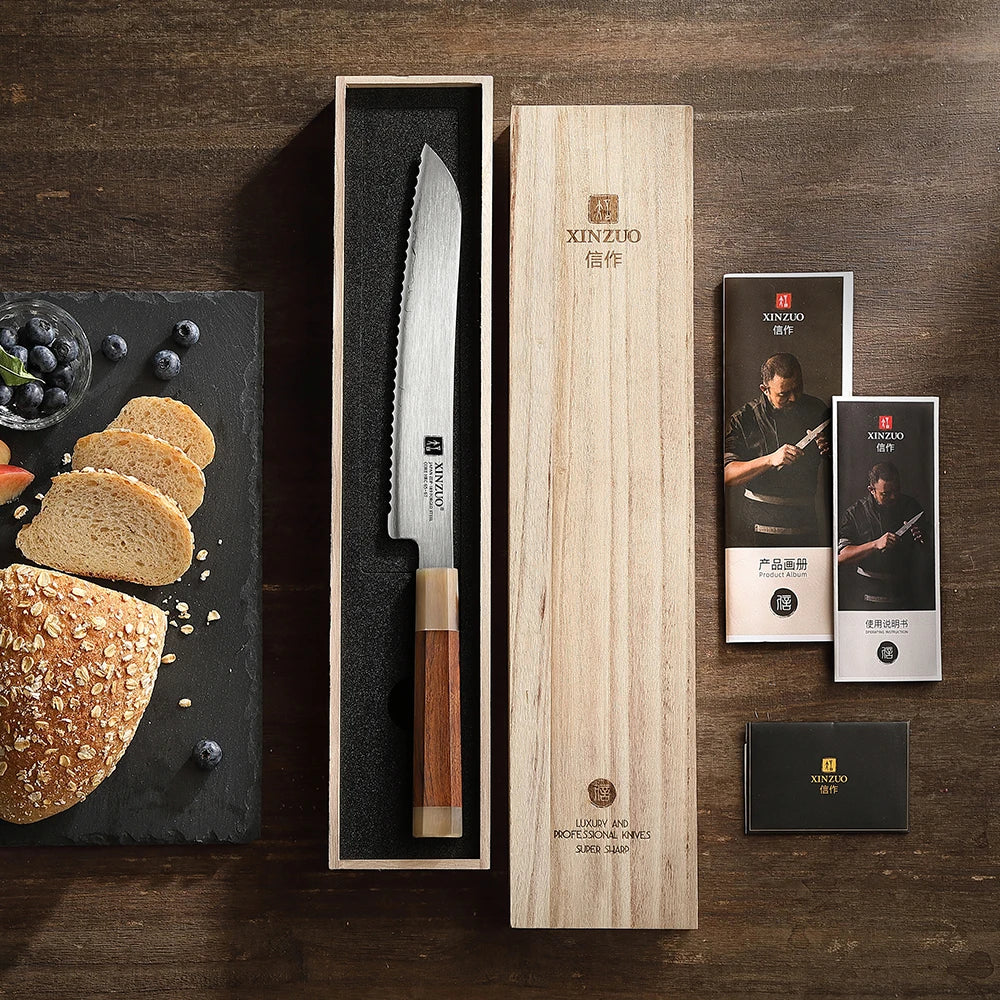 XINZUO 8.7" Bread Knife ZDP-189 Steel & Desert Ironwood Handle