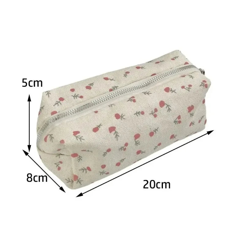 Floral Canvas Pencil Case – Large Capacity Stationery Organizer