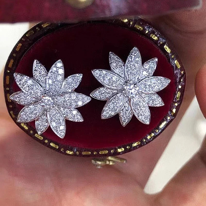 Huitan Flower CZ Stud Earrings – Cubic Zirconia Women's Studs