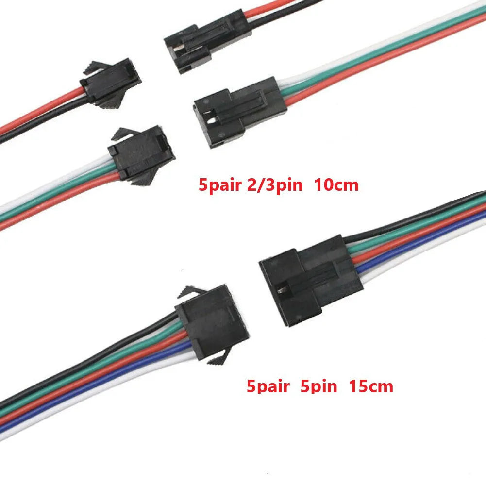 JST SM 2/3/5 Pin Male Female Wire Connector – 5 Pairs for LED