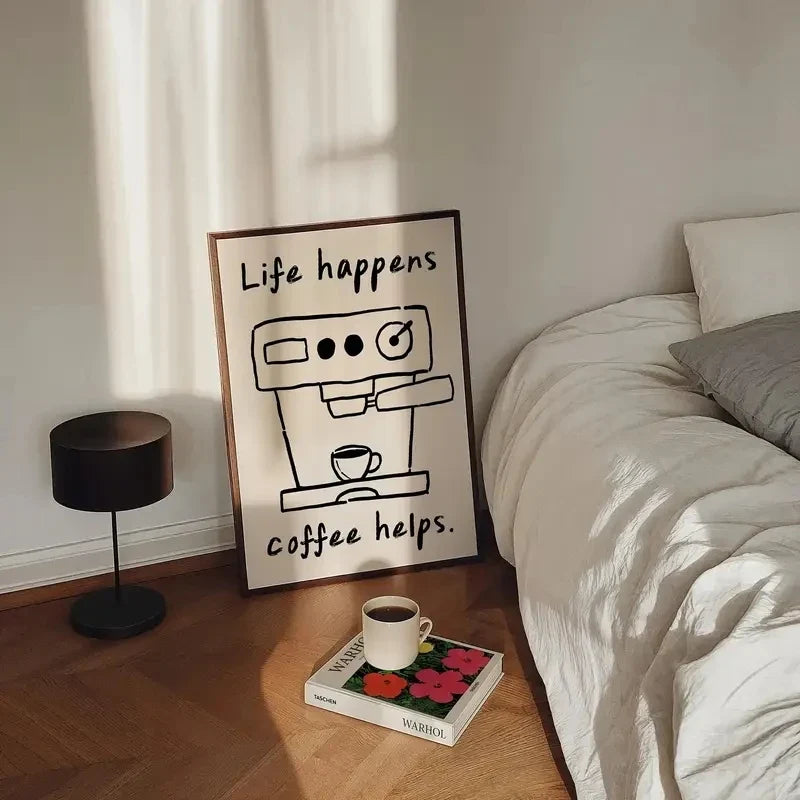 "Life Happens Coffee Helps" Funny Coffee Canvas Wall Art