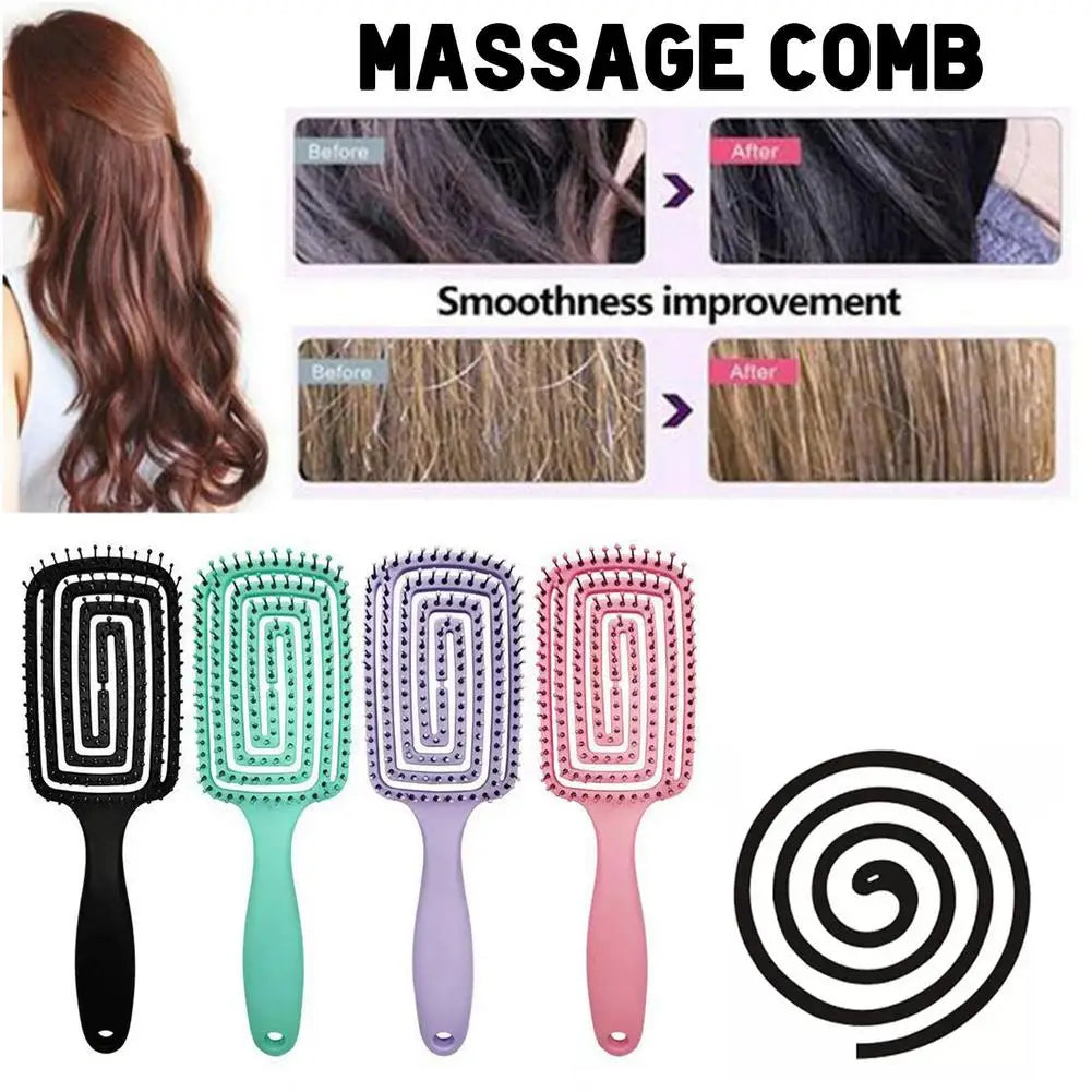 Hollow-Out Curved Detangling Brush – Scalp Massage & Volumizing