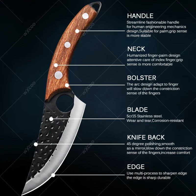 Forged Stainless Steel Boning & Meat Cleaver Knife – Wood Handle
