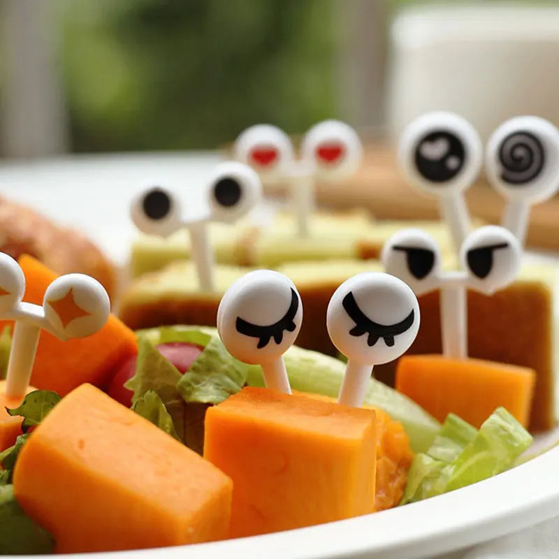 10-Pc Kawaii Cartoon Eyes Mini Food Picks – Bento Fruit Forks