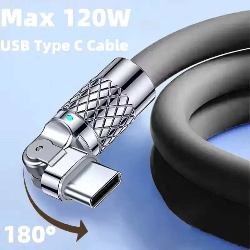 120W USB-C Fast Charge Cable | Liquid Silicone Elbow 1M–2M