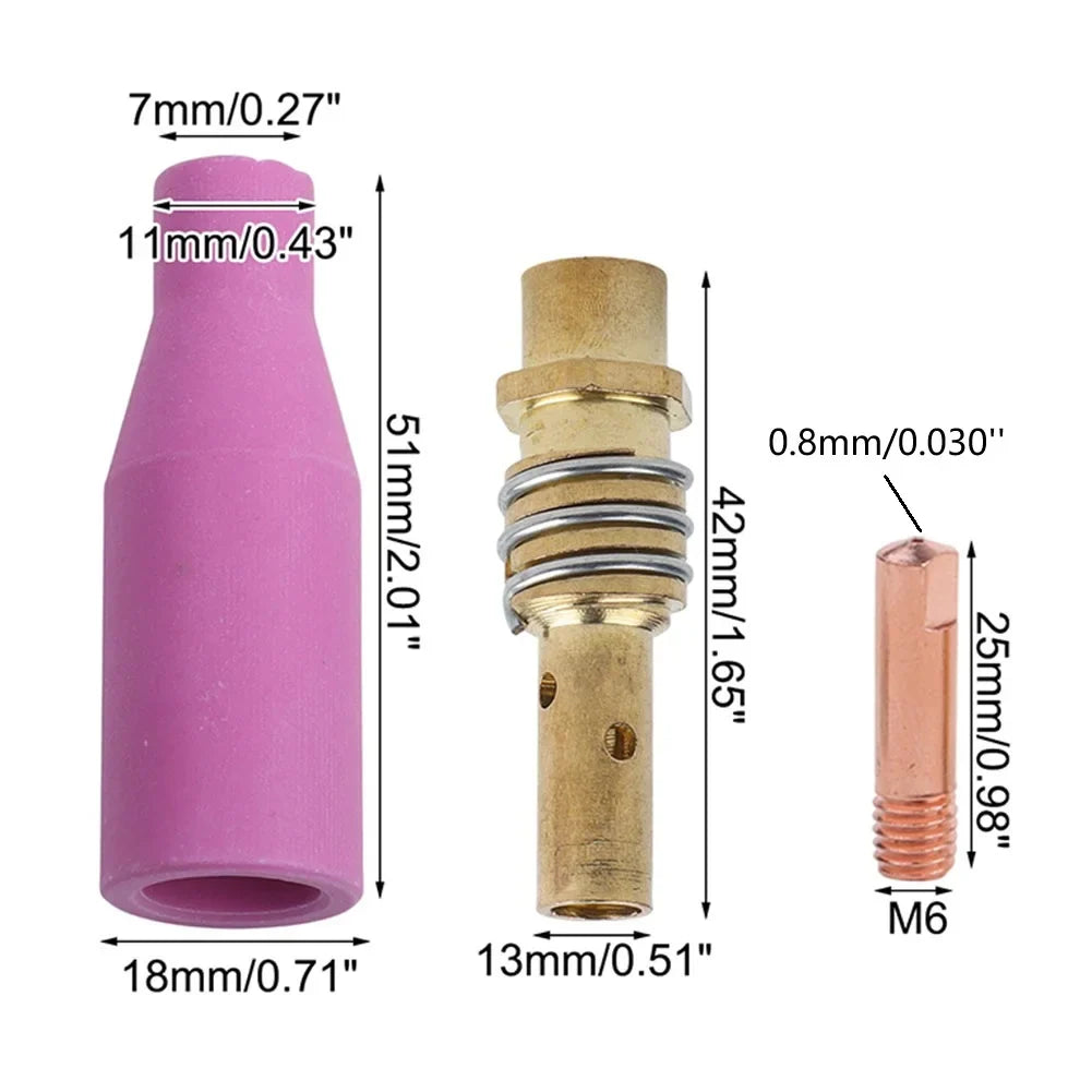 7-Piece 15AK MIG Welding Torch Kit – 0.8mm Tips & Ceramic Nozzle