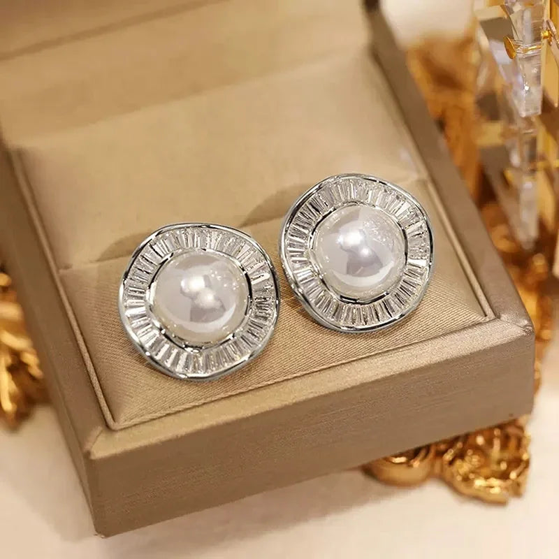 Huitan Imitation Pearl Stud Earrings – Dainty Fashion Jewelry