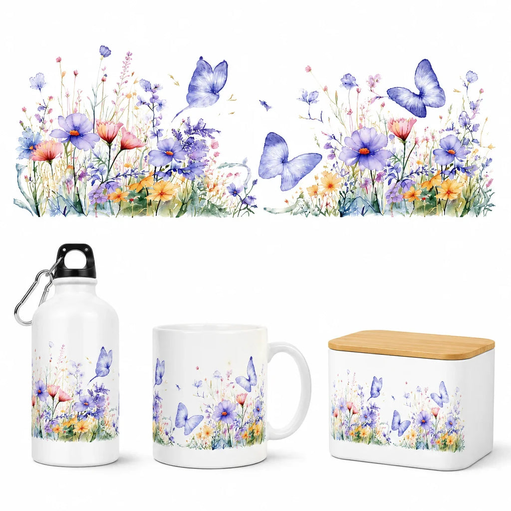 UV DTF Butterfly Flower Sticker | Waterproof Rub-On Cup Decal