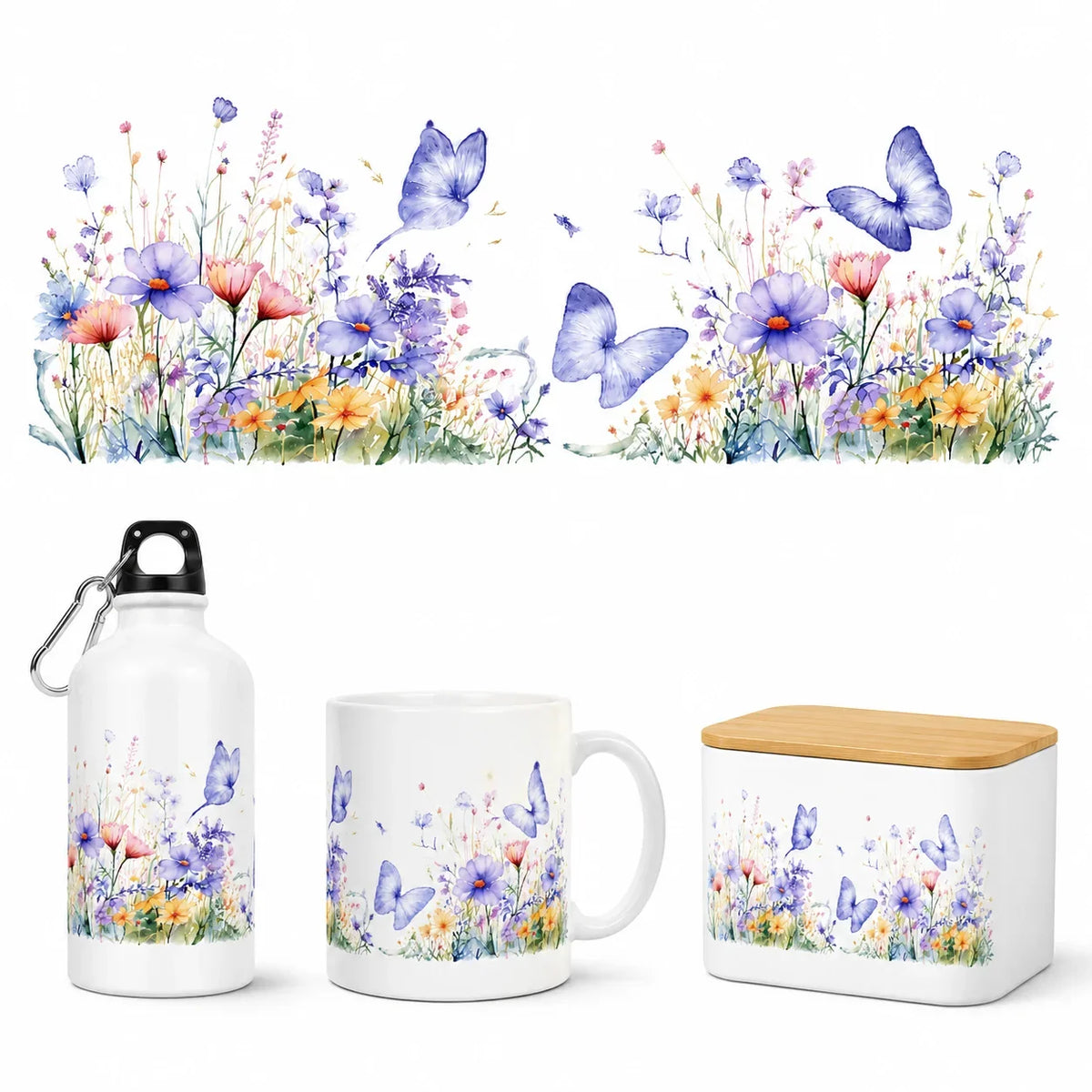 UV DTF Butterfly Flower Sticker | Waterproof Rub-On Cup Decal