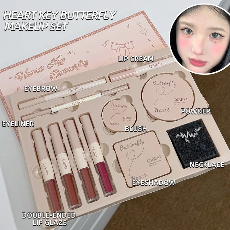 QiBest 10-Pc Makeup Gift Box Set – Lipstick, Blush & Necklace
