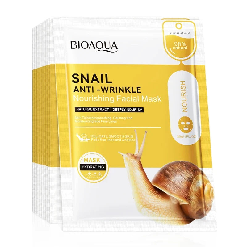 BIOAQUA Snail Face Mask 10-Pack – Hydrating & Brightening