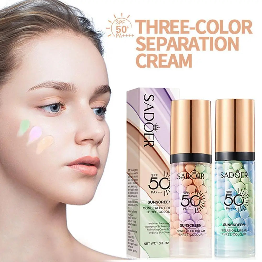 SADOER Tri-Color Makeup Primer SPF50+ Contour Base Cream 40g