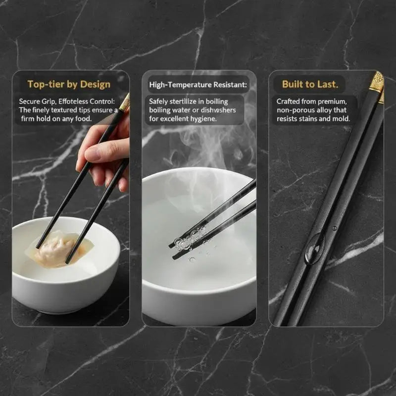 Reusable Chopsticks 10 Pairs – Non-Slip, Heat Resistant Black Gold