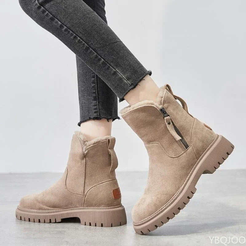 Women's Plush Winter Short Boots – Zip, Warm & Height-Boosting