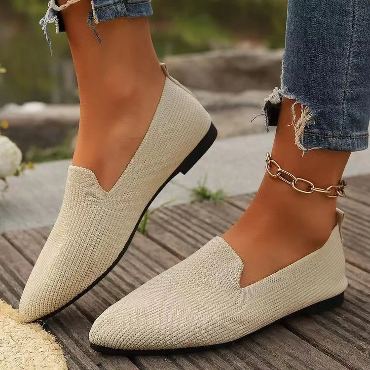Women's Knit Ballet Flats – Pointed Toe Slip-On Loafers
