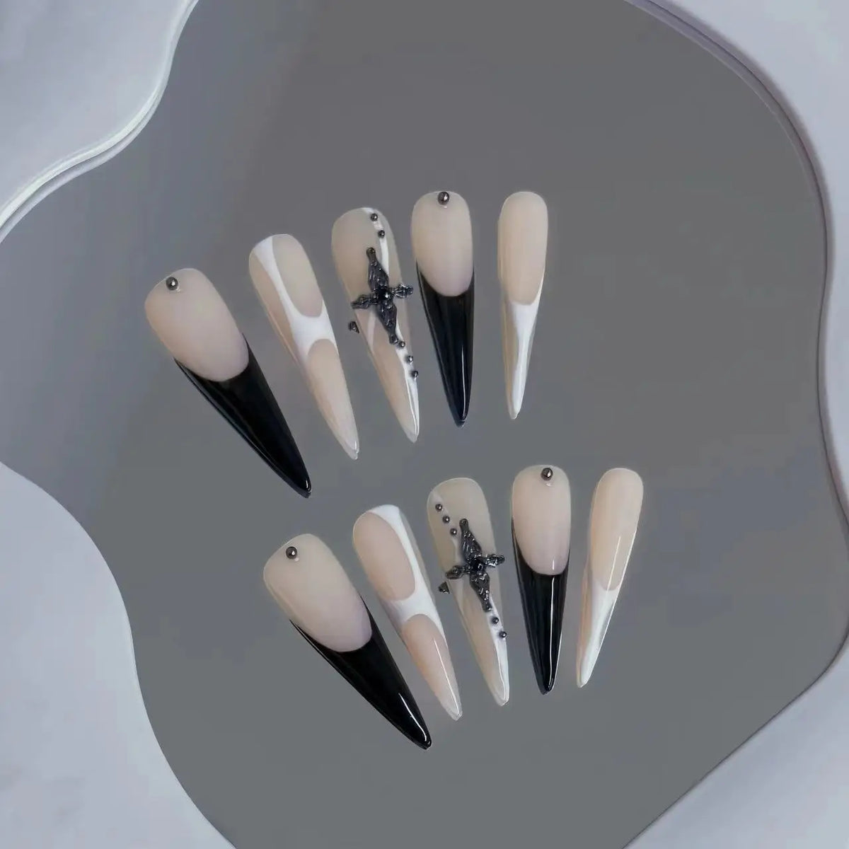 Gothic Punk Press On Nails Dark Blue Silver | 10pcs Set